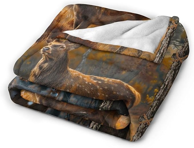 Wildlife Deer Blanket for Woman Retro Deer Throw Blanket Farmhouse Elk Decor Stuff Merch Cozy Flannel Fleece Fuzzy Soft Plush Lightweight Bedding Wild Animal Gifts for Girls Deer Lover Couch 50"X40"