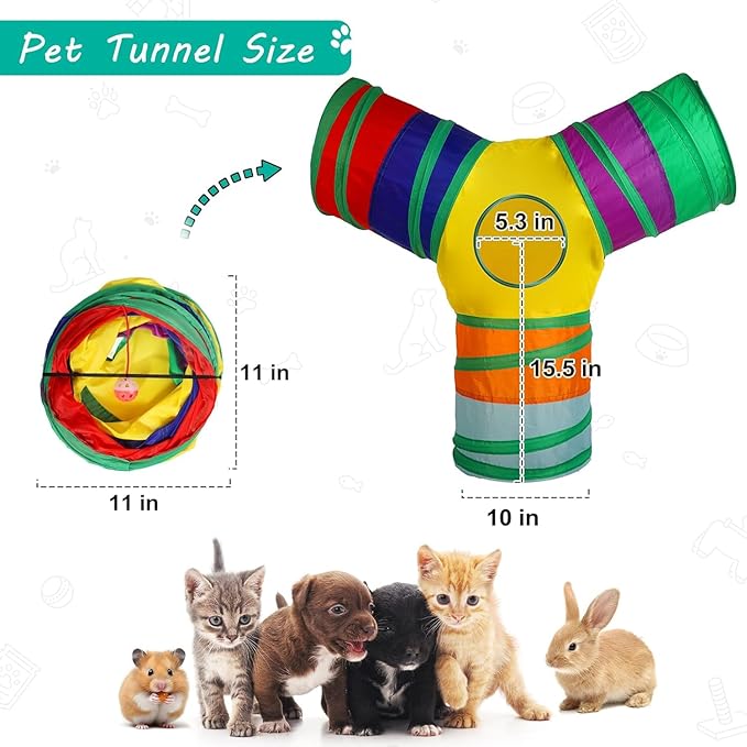 Cat Tunnel with Play Ball, Interactive Peek-a-Boo Cat Toys Cat Tube Toy, Colorful Y-Tunnel