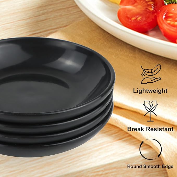 4 Inch Dipping Bowls 8 Pieces, Lightweight and Unbreakable Wheat Straw Plates, Small Soy Sauce Dishes, Small Serving Bowls for Side Dishes, Condiment, Appetizer (Black)