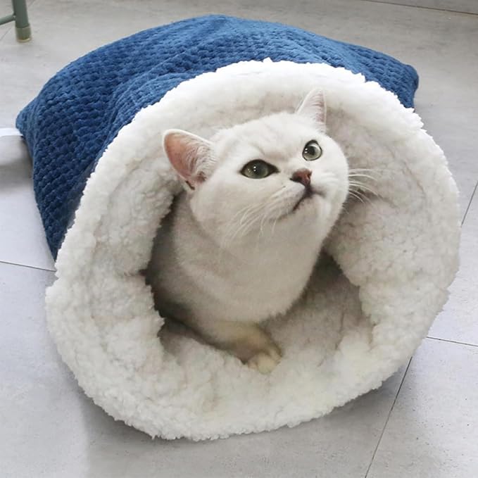 Cat Sleeping Bag for Indoor Cats,Sleeping Bag for Cats,Cozy Cat Winter Sleeping Bag,Warm Cat Sleeping Bag,Soft Fluffy Washable Cat Bed Cave,Cat Blankets for Indoor Cats (A)