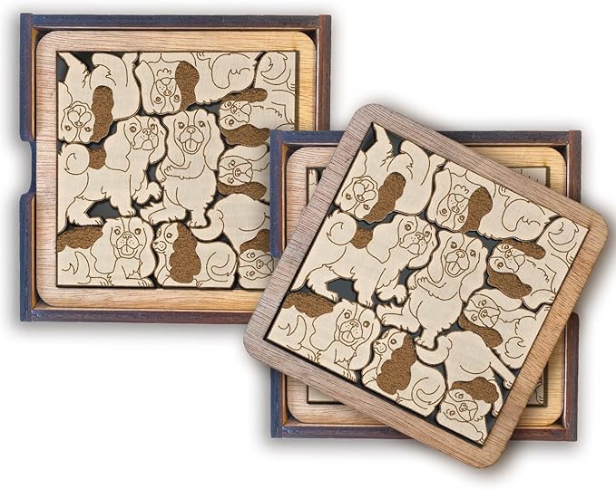 02 Cavalier King Charles Spaniel Dog Coaster - Cavalier Dog Puzzle Wooden Coaster Set - Interlocking Jigsaw Drink Mats with Laser-Cut Design for King Dog Lovers