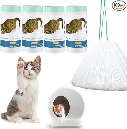 100 Count Cat Litter Liner Bags Compatible with MW-SC01/MW-SC02/MW-LR01 Self-Cleaning Automatic Cat Litter Box, Thick Heavy Duty Drawstring Replacement Waste Drawer Liners-18" x 12.6"