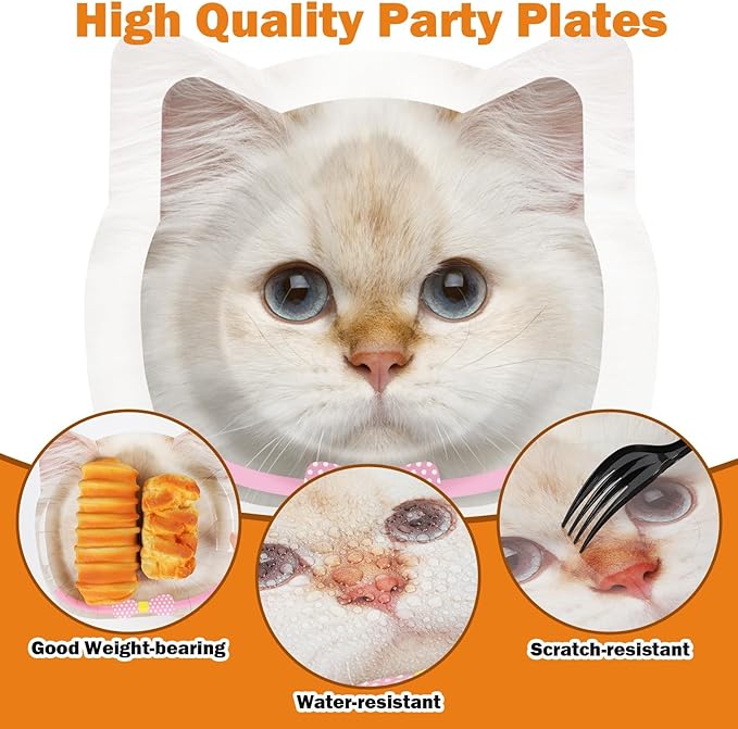 60 Pcs Cat Birthday Paper Plates Cat Shaped Dinner Party Plates for Cute Kitten Party Supplies Kitty Disposable Dinnerware Plate for Cats Themed Birthday Baby Shower Decorations Favors