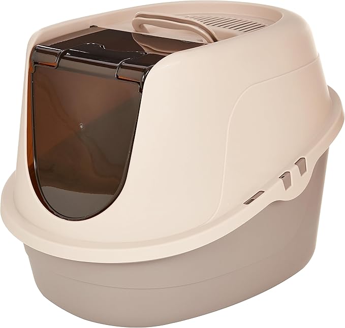 Amazon Basics No-Mess Enclosed Hooded Cat Litter Box, Standard, Multicolor, 21 in x 16 in x 15 in