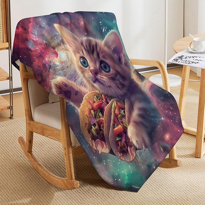 Funny Cat Print Blanket Food Taco Cute Kawaii Kitty Animal Galaxy Space Throw Blankets Gifts for Couch Sofa Bed Stuff Decor Soft Cozy Fleece Plush Warm Flannel Bedding for Lover Men Women 40"x50"