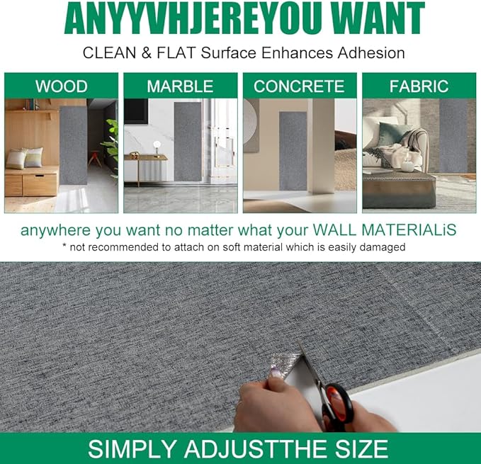 Extra Large 110"x 12.6" cat Wall Scratcher, Thickened Cat Wall Climbing Carpet, Trimmable Self-Adhesive Carpet for Replacement Pads, Covering Posts, and Furniture Protection (Gray, 1PACK)