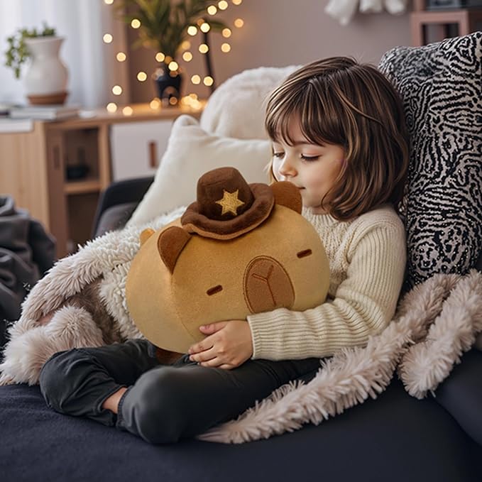Capybara Plush, Cute Capybara Stuffed Animals with Cowboys Hat, Soft Plushies Cuddle Pillow, Cute Stuff Toys Gift for Girls Boys Toddler Males(8 Inch)