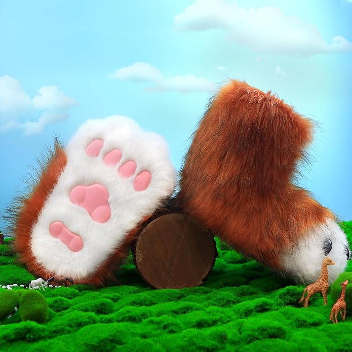 Animal Fuzzy Slippers Bear Cat Wolf Dog Fox Fursuit Feet Paw Claw Shoes Furry Boots Costume Accessories for Adult Kids