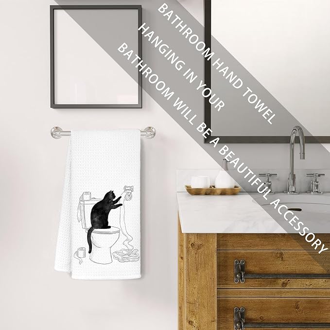 Funny cat Hand Towel for Bathroom,Black Cat Decor, cat Lover Gifts for Women, Cat Towels for Cat Lovers, Cat Bathroom Decor, Black cat Gifts for Women cat Lovers, 16x24
