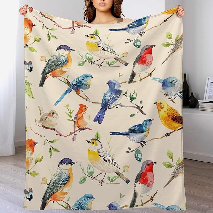 Birds Blanket Spring Gifts for Girls & Boys - Soft, Warm Fleece & Flannel Plush Blankets for Bed, Sofa, Couch - 40"x50"