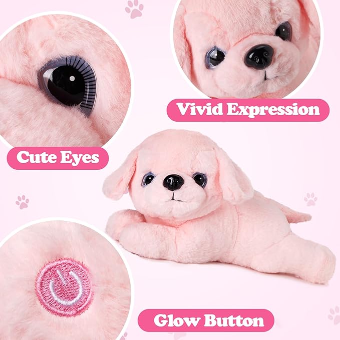 Glow Guards 15'' Pink Light up Puppy Dog Stuffed Animal Soft Plush Toy Pillow with LED Night Lights Pink Glow Bedtime Pal Birthday Children's Day Gifts for Toddler Kids