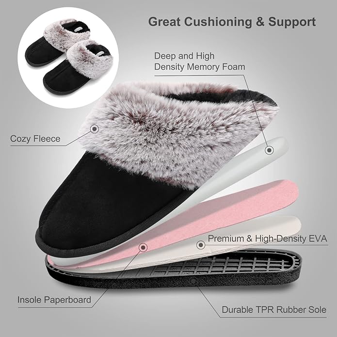 Besroad Winter Fuzzy House Slippers Sandals Plush Faux Fur Fluffy Flats Slippers Warm Slide Shoes for Women