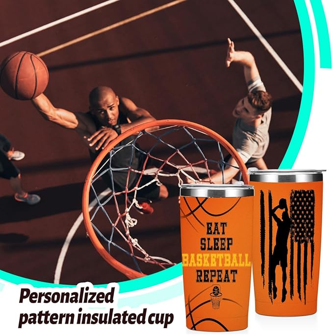 Basketball Accessories 20 oz Tumbler Insulated Tumblers, Basketball Training Stainless Steel Tumbler Travel Cup, Coffee Cups for Cold Hot Drinks Sports Gifts for Dad Boyfriend Husband Uncle Brother