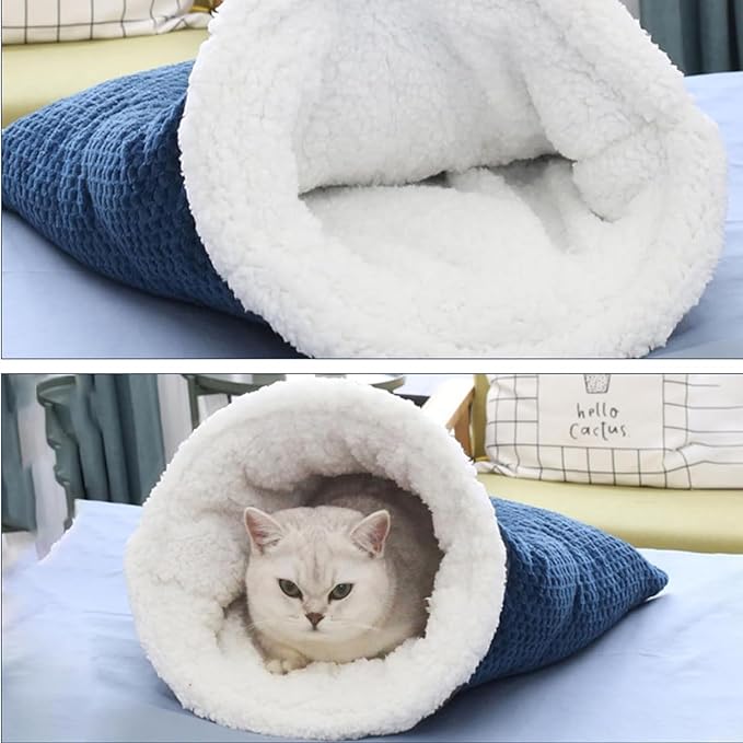 Cat Sleeping Bag for Indoor Cats,Sleeping Bag for Cats,Cozy Cat Winter Sleeping Bag,Warm Cat Sleeping Bag,Soft Fluffy Washable Cat Bed Cave,Cat Blankets for Indoor Cats (A)