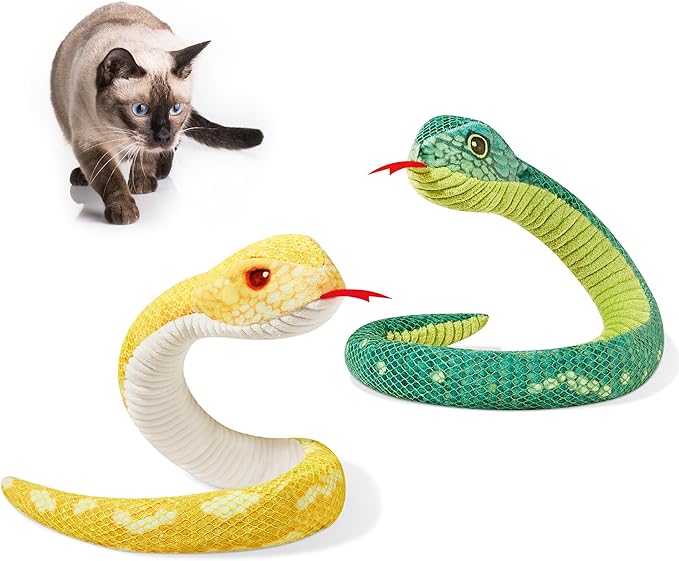 Potaroma Cat Toys Realistic Snake Catnip Crinkly Sound Toy 2 Pcs, Mesh Fabric for Teeth Cleaning, Interactive Kicker Toys for Indoor Kitten Exercise 20 Inches