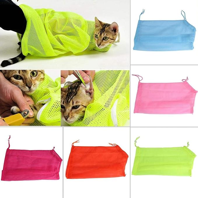 Cat Bathing Bag, Adjustable Cat Grooming Bag Shower Wash Net Anti Bite Anti Scratch Restraint Bag for Nail Trimming Ear Cleaning Taking