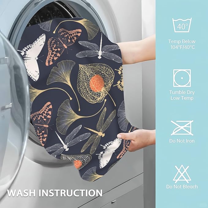 Ginkgo Leaves Hand Towels Set of 2 - Vintage Floral Fingertip Polyester Cotton Soft Bath Towels for Bathroom, Kitchen, Hotel, Spa - 14"X28"