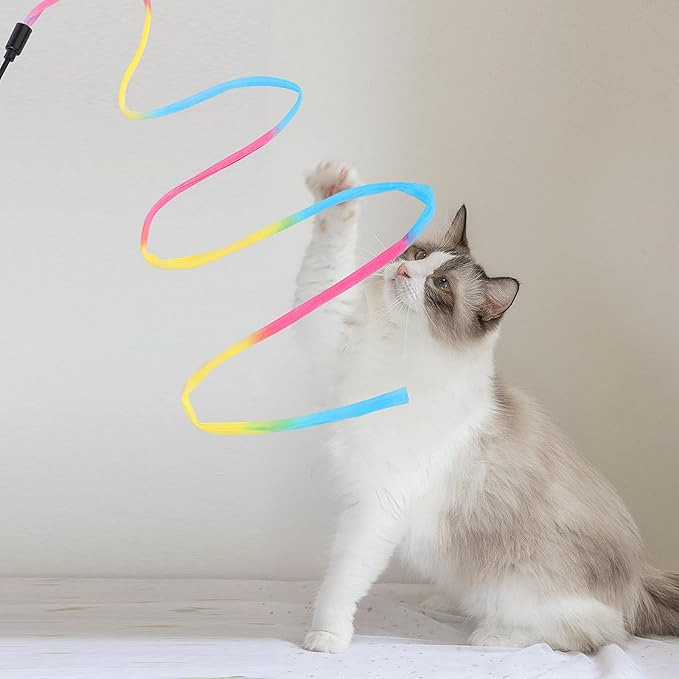 Molain Cat Wand Rainbow Toy, 3pcs Rainbow Ribbon Cat Wand for Kittens Training Rainbow Ribbon Cat Interactive Catcher Wand Stick Toy for Kitten Cat Indoor Exerciser Playing(30cm)