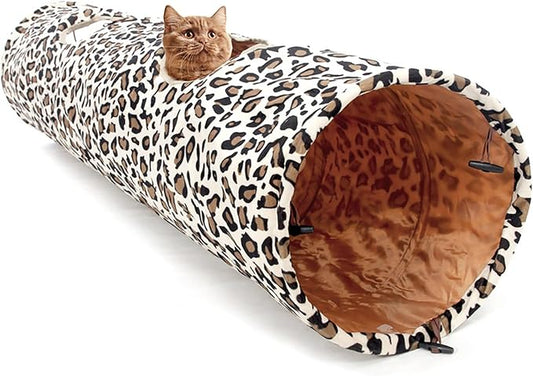 LeerKing Extra Long Cat Tunnel 51"(L) Dia 12" for Large Fat Cat connectable Crinkle Tube Indoor Outdoor Hideaway Toy for Kitty Bunny and Puppy Leopard