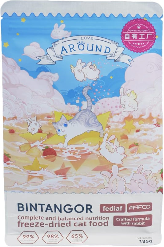 Bintangor Freeze Dried Cat Treats; Dry Cat Food Premium, Healthy, High Protein Instinct Cat Food- Rabbit Flavor, 185g Bag