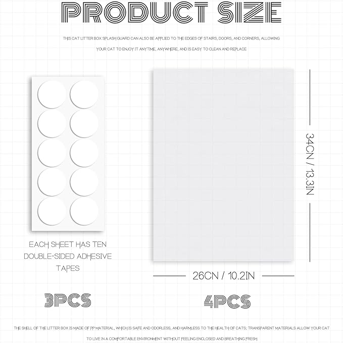 4Pcs Cat Litter Box Pee Shields, Splash Guard for Open Litter Boxes, Easy to Clean, Reusable and Removable (Litter Box Not Included)