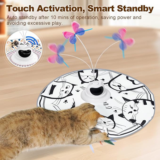 Cat Toys Interactive Rechargeable 2in1 Hide and Seek, Spinning Butterfly, Moving Feather Automatic Kitten Toys for Indoor Cat Exercise Chasing for All Ages Cats