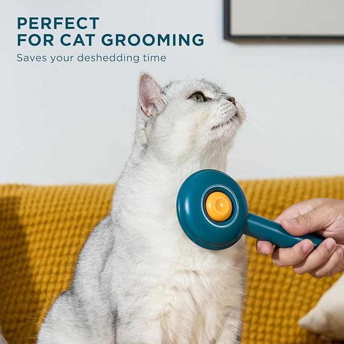 HICC GROOM! Grooming Brush for Pets, Self Cleaning Cat Brush with Release Button, Shedding Brush for Short or Long Haired Cats/Dogs/Rabbits, Massage Removes Loose Fur, Tangles (Blue)