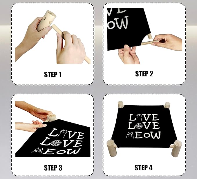 Cozy Live Love Meow Cat Beds, Wooden Hammock Bed for Indoor Cats, All Seasons Comfort, Cat Bed Also Suitable for Small Dogs, Pet Beds