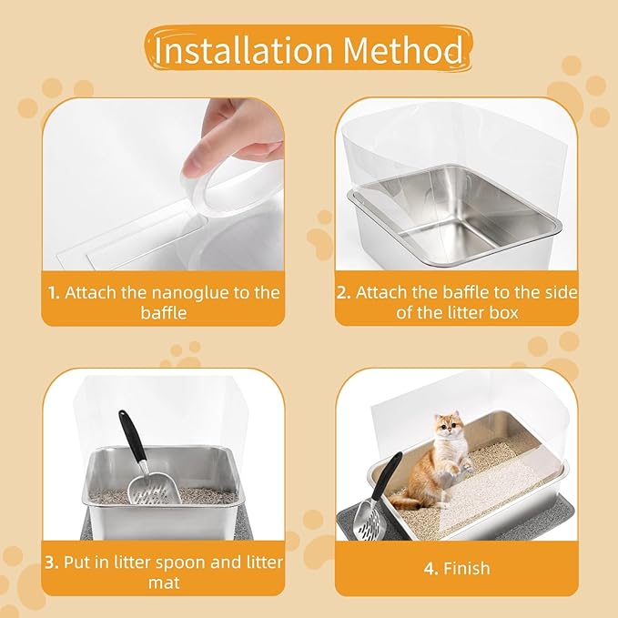 2 Sets Stainless Steel Litter Boxes, Metal Cat Litter Box Pan with High Wall Sides Non-Sticky Kitty Litter Box for Odor Control with Litter Scoop Easy Cleaning 19.7"x13.8"x5.9"