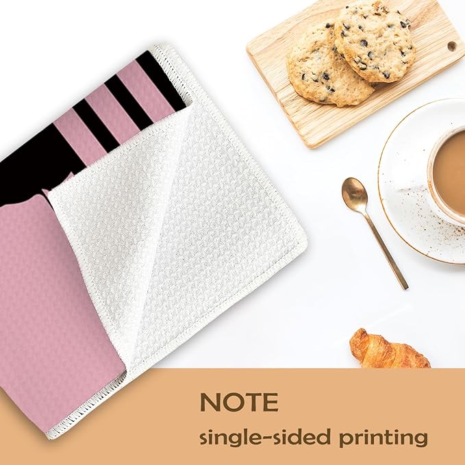 Black Cat Waffle Kitchen Towels, Gifts for Cat Lovers Moms Dish Tea Towels for Kitchen, Decorative Hand Towels for Bathroom Guest Room Decor, 16x24 Inch (Pink)