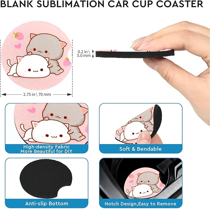 Car Coasters for Cup Holders,2 Pack Cat Car Cup Holder Coasters,2.75" Universal Size Anti Slip Rubber Mat,Automotive Cup Holder Decal Decor Accessories,Gifts for Cat Lovers Women,Men,Mom