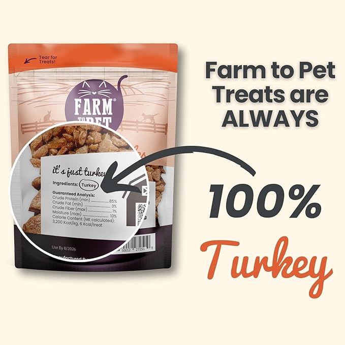 Farm To Pet Cat Treat Crumbles | Single Ingredient Turkey Cat Treats, Turkey Snacks - Healthy Cat Treats for Indoor Cats | Turkey Kitten Treats - Essential Cat Products (Mix with Wet or Dry Cat Food)