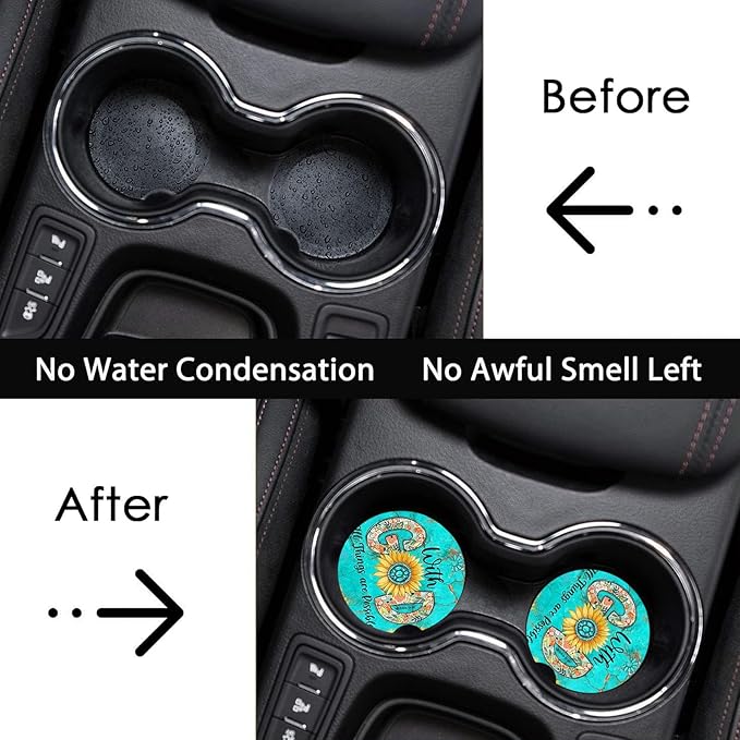 Car Coasters for Cup Holders,2 Pack Christian Motivational Car Coasters,2.75" Universal Size Anti Slip Rubber Mat,Automotive Cup Holder Decal Decor,Christian Gifts for Women,Men,Mom