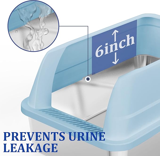 2 Pack Stainless Steel Cat Litter Box with Lid Enclosed Sides Extra Large Matel Litter Box for Big Cats XL Steel Litter Pan for Multiple Cats with Cat Litter Scoop Easy Cleaning