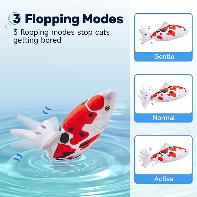 Potaroma Floppy Fish Cat Toy, Interactive Moving Flopping Fish Toy, Catnip & Silvervine Enrichment, Kitten Kicker Exercise Toys for Indoor or Outdoor, Koi for All Breeds