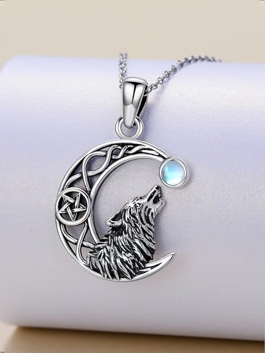 Black Cat/Dragon/Fox/Wolf Necklace 925 Sterling Silver Celtic Moon Pentagram Pendant Gothic Jewelry Goth Halloween Gifts for Women