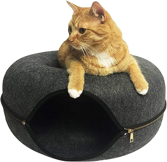 Cat tunnel bed, Removable Cat Nest, Felt cat donut, Felt Tunnel Cat Nest, Four Seasons Available cat nest, Semi-Closed Washable Cat Tunnel Nest Detachable Beds for Puppies Kittens