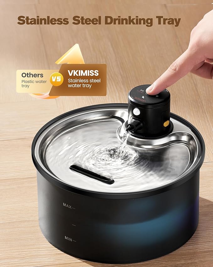 Battery Operated Cat Water Fountain: Wireless Pet Fountain Stainless Steel with Filter - 108oz/3.2L Cordless Cat Dispenser with Motion Sensor Rechargeable Automatic Drinking Fountains for Cats Indoor