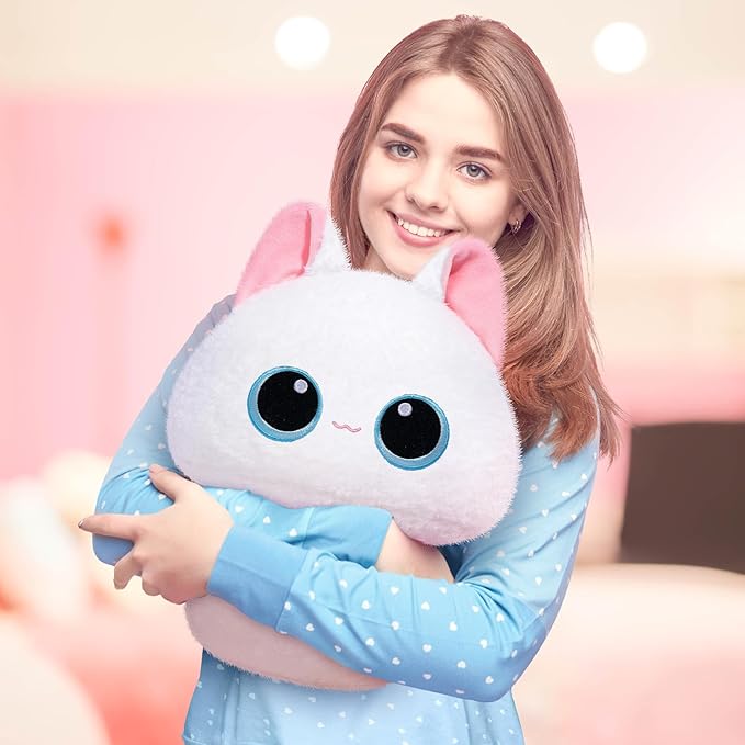 Squishy Cloud-Like Softness, Trending Kawaii White Cat Mushroom Plush Pillow, A Must-Have Collectible for Young Adults, Perfect for Kids, Toddlers Girls, Stuffed Animal Decor (8")