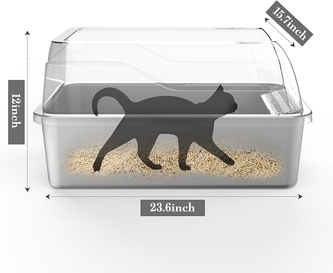 2 Pack Stainless Steel Cat Litter Box with Lid Enclosed Sides Extra Large Matel Litter Box for Big Cats XL Steel Litter Pan for Multiple Cats with Cat Litter Scoop Easy Cleaning
