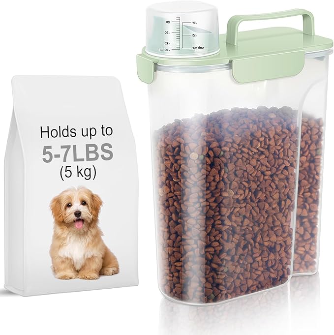 5-7Lbs Dog Food Storage Container with Upgraded Large Nozzle BPA-free, 4 Snap Seals Plastic Pet Food Storage Container with Handles are Easy to Clean and Carry