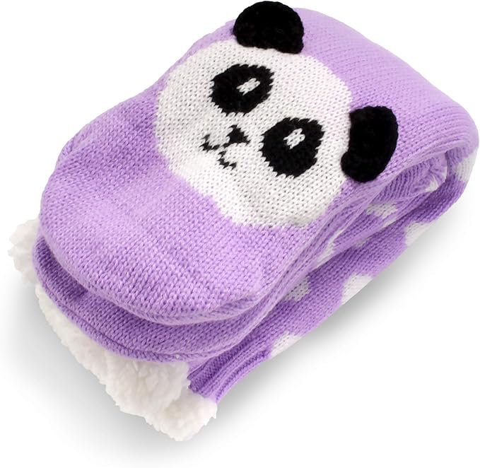 BambooMN Extra Thick Cozy Fuzzy Animal Thermal Cabin Plush Fleece-lined Knitted Crew Socks
