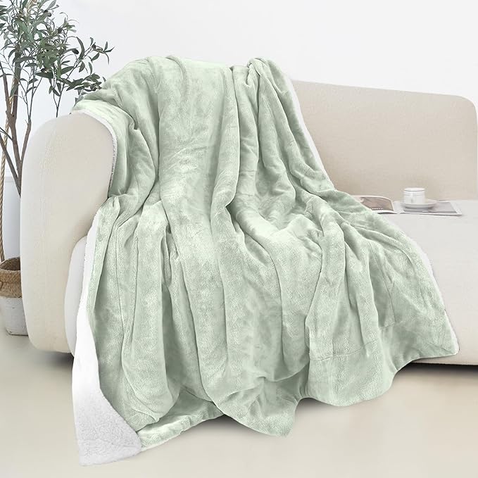Elegant Comfort Reversible and Ultra-Plush Flannel Fleece Sherpa Throw- Lightweight Soft and Cozy- All Season Decorative Throw, Perfect for Lounging, 50 x 60 inches, Mint Green