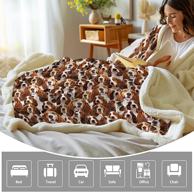 BlessLiving Bassett Hound Blanket Throw Fuzzy Dog Soft Blanket for Kids Girls Adults Women Cute Puppy Fleece Blanket Animal Pattern Sherpa Plush Blanket (50 x 60 Inches)