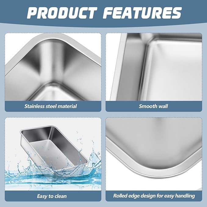 10 Packs Stainless Steel Litter Box for Cat Extra Large Metal Litter Box Non Stick Litter Pan with High Sides Never Absorbs Odor, Rustproof, Easy to Clean for Cat Dog (23.5 x 15.5 x 6 Inch)