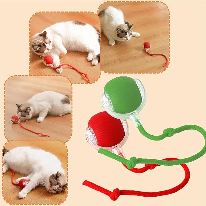 2PC Interactive Dog Toys,Interactive Dog Ball Electric Dog Ball Toy Rollie Pet Cat Toy Interactive Rolling Ball Cat Toy 360° Automatic Rolling Toy Ball for Dog/Cat (Red+Red)