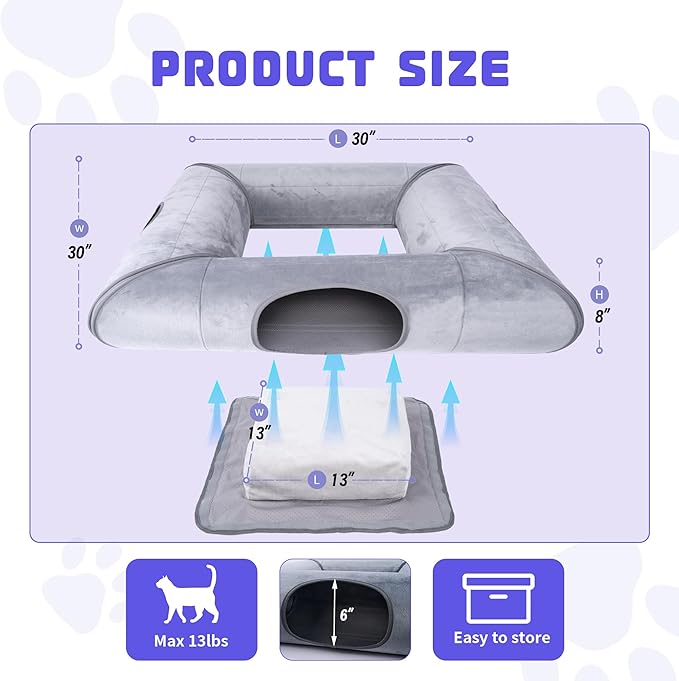 Cat Tunnel Bed, Indoor Cat Cave, Removable Cat Tunnel with Removable Soft Pad, Sturdy and Scratch Resistant, Suitable for Small and Medium Cats (Gray)