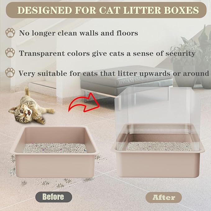 3Pcs Cat Litter Box Pee Shields Litter Box Shields Litter Box Splash Guard for Open Top Litter Box Litter Box Privacy Screen Transparent Easy Clean -Litter Box Not Included