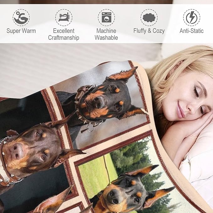 Doberman Blanket Dog Doberman Gifts for Girls Boys Woman Kids Doberman Lover Throw Blankets Soft Blanket Warm Fleece Flannel Plush Blankets for Bed Sofa Couch 40"x50"