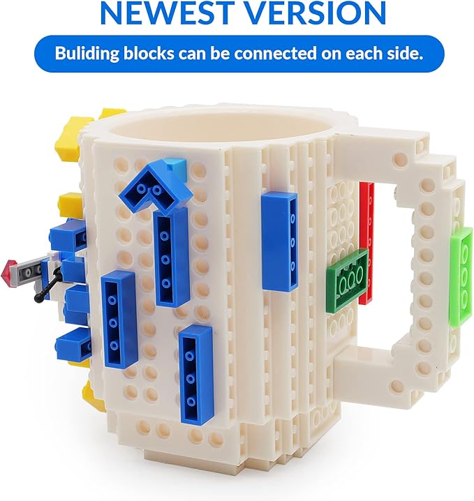 Build-on Brick Coffee Mug, Funny DIY Novelty Cup with Building Blocks Creative for Kids Men Women Xmas Birthday (White)